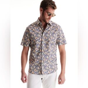 Soft Cloth Soft Point Collared Shirt Italian Poplin Floral Short Sleeve Button